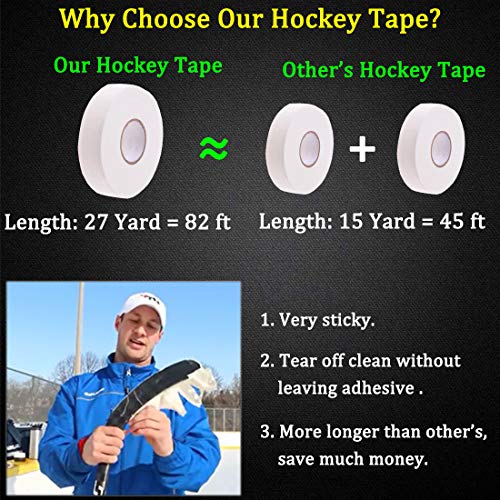 Boaton 2Pcs Hockey Tape, Hockey Stick Tape, Blade Tape, Grip Tape, Hockey Accessories for Hockey Sticks, 1 Inch Wide, 27 Yards Long (White) - Thumbnail 5