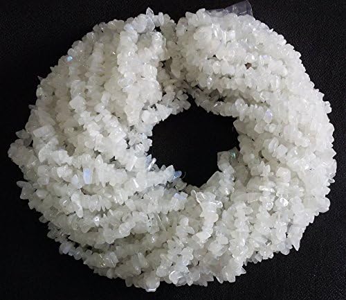 KIRANBEADS - 3 Strands Natural Blue Flash Rainbow Moonstone Uncut Chips - 32 Inches Long Strand - Rainbow Moonstone Synthetic Uncut Beads