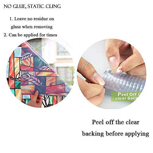 Bloss Vinyl Static Cling Privacy Leaf Stained Glass Decorative Window Film 17.7 Inches by 78.7 Inches