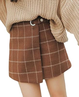 UUYUK-Women Wool A-Line Plaid Checked Mini Skater Skirt With Boyleg Short