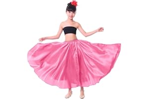 VNOEVW Girls Satin Full Long Skirt for Circle Belly Dance Folkloric Mexican Performance Prom Photoshoot