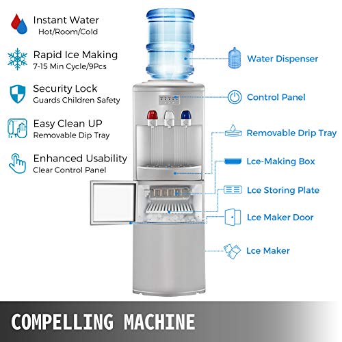 VBENLEM 2 in 1Water Cooler Dispenser with Built in Ice Maker Machine