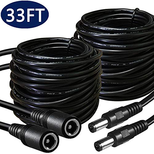 5.5mm x 2.1mm Extension Cord 33FT, DC 12v Power Supply Adapter for CCTV Security Camera Surveillance Indoor Wireless IP Camera Dvr Standalone LED Strip, Car, 12 Volt Male to Female Plug Cable 2 Pack