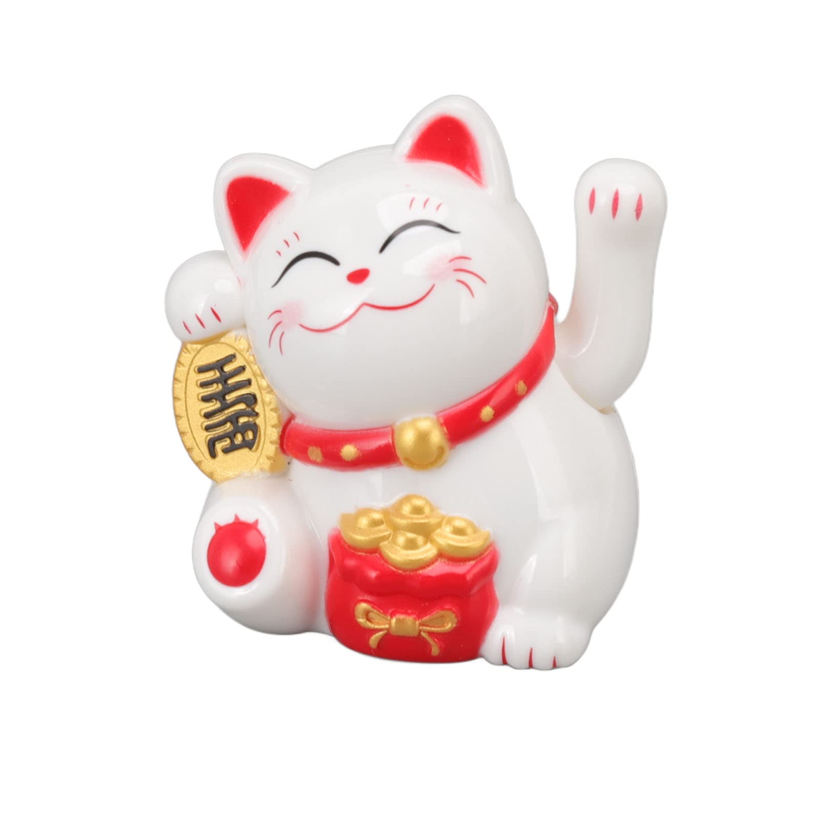 Solar Powered Waving Cat, Chinese Wealth Lucky Cat Waving Arm Solar Fortune Cat Statue, Beckoning Waving Arm Fortune Lucky Cat for Decorating Front Desk Car Business Openings (Sit Sideways White)