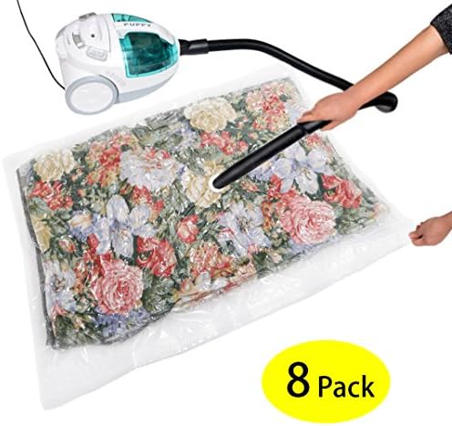 Space Saver Vacuum Storage Bags for clothes, comforters, Pack of 8 Bags(Small to Large), Free Hand Pump for Travel, Perfect for Travel and Home Storage by Yero