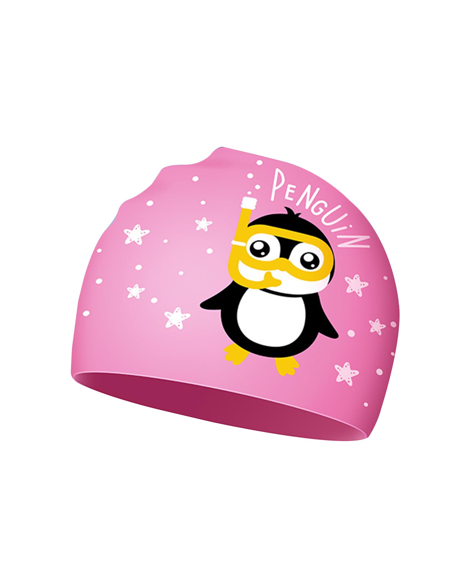 Kids Swimming Cap, Girls Swimming Hat, Penguin (Pink)