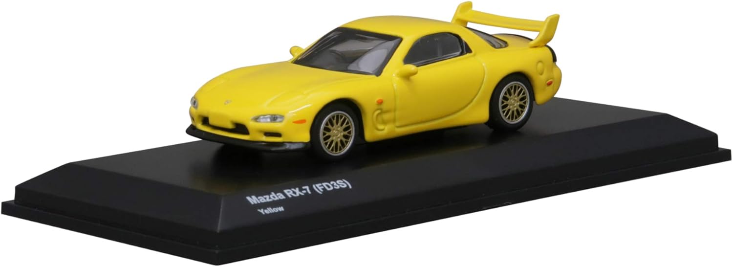Amazon Com Mazda Rx 7 Fd3s Rhd Right Hand Drive Yellow With Gold Wheels 1 64 Diecast Model Car By Kyosho Ksr7y Toys Games