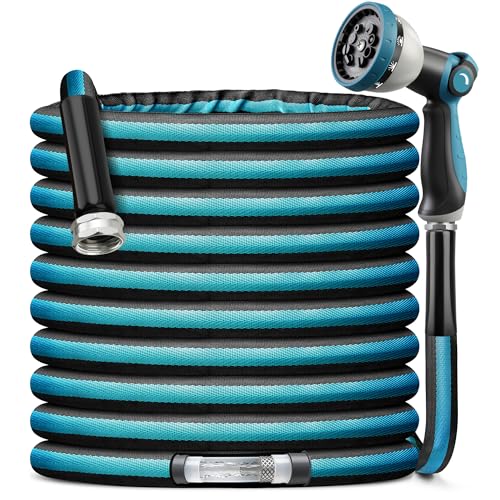 VERDOW Garden Hose Water Hose 100ft Lightweight Flexible, Kink-Free Outdoor 3/4" Rustproof Metal Fittings, 10-Pattern 360° Rotating Spray Nozzle for Yard Lawn Car Wash