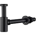Segistan Bathroom Basin Sink Stopper P-Trap, Brass Core Adjustable Height 1-1/4 Bottle Trap Basin Sink Waste Drain P Trap, General US/CA Standard, Matte Black