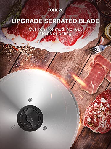 Meat Slicer with 2 * 19cm Blade, Electric Bread Slicer Machine for Home Use 200W, FOHERE Deli Food Cutter, 0-15mm Adjustable Thickness for Cheese, Bread, Include Safety Food Pusher, Silver