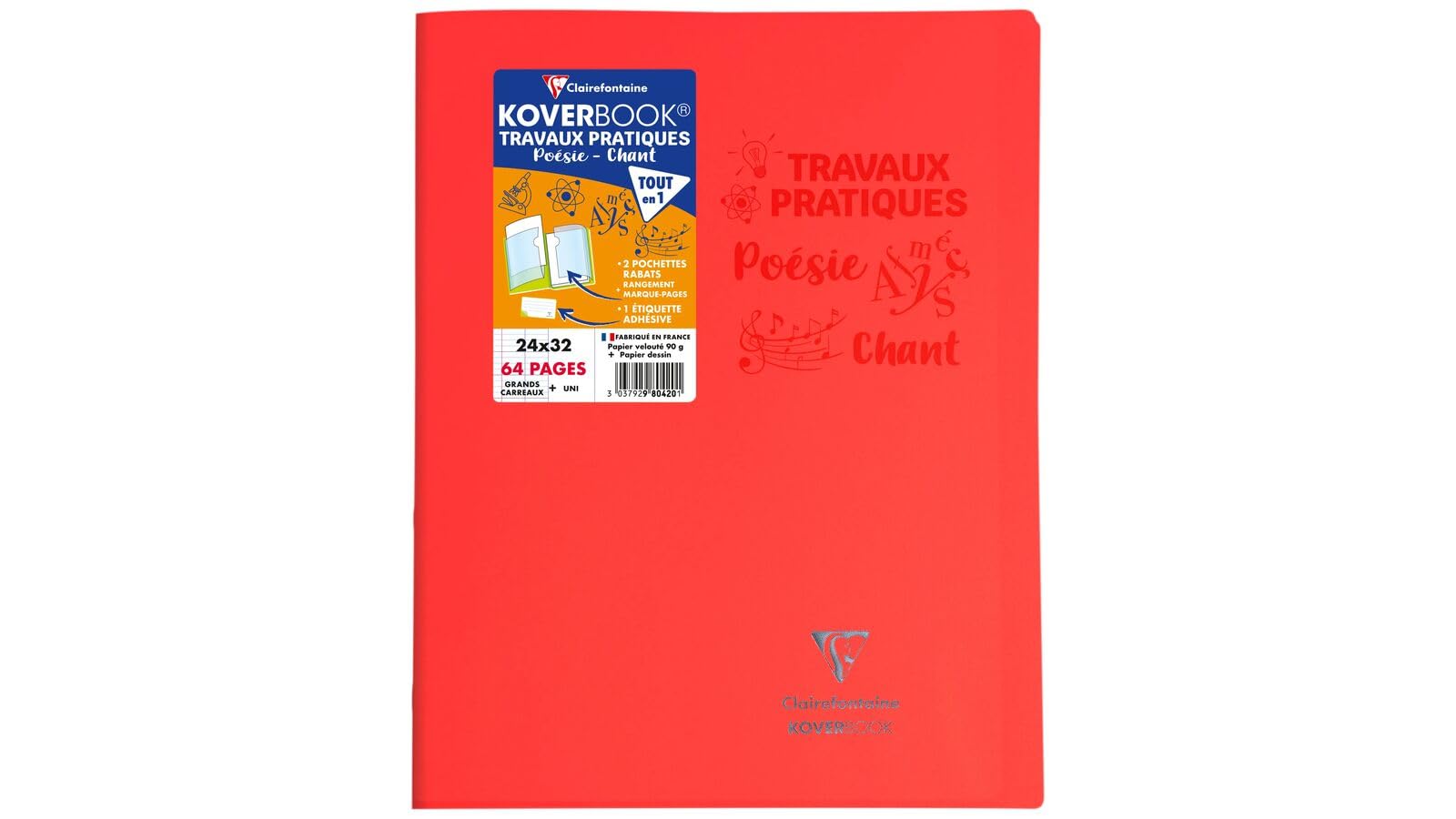 Clairefontaine 980420C A Koverbook Stapled Practical Work Notebook - 24x32 cm - 64 Seyes Ruled Pages 90 g and White Plains 125 g - Polypro Cover - Random Colour