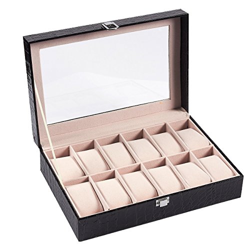 Juvale Watch Box Watch Display Case, Lockable PU Leather Storage Organizer with 12 Removable Pads, Black, 12 x 8 x 3 inches Juvale Watch Box Watch Display Case, Lockable PU Leather Storage Organizer with 12 Removable Pads, Black, 12 x 8 x 3 inches