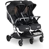 Joovy Kooper X2 Lightweight Travel Double Stroller, Black | Compact tri-fold design, dual child snack trays, independent deep recline, 2 zippered pockets