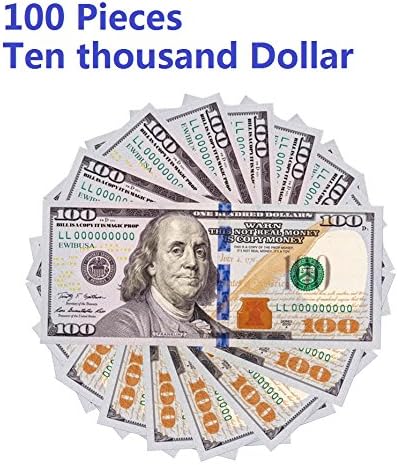 Ewibusa $10,000 Dollar Play Money, COPY MONEY New VER $100 Total 100 Pcs,Pretend Dollar Bills, Realistic Money Stack, That Look Real, Standard SIZE (6.14 X 2.61 Inches)