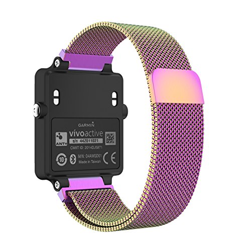 Garmin Vivoactive Acetate Watch Band, MoreToys Milanese Loop Stainless Steel Replacement Wristband Bracelet Strap for Garmin Vivoactive Acetate Sports GPS Smart Watch (Purple)