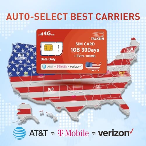 Data SIM Card 1.1GB 30Days Support Verizon, AT&T and T-Mobile, 4G LTE USA SIM Compatible with Unlocked Security Camera/GPS Tracker/Router/Mobile WiFi Hotspot/Tablet iot Devices