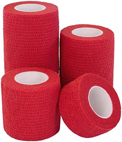 GouGou 4 Rolls Self-Adhesive Bandage First Aid Tape Strong Elastic Wrap for Ankle Waist Knee Elbow Athletic Sports Pets Medical Support Width 1'' 2'' 3'' 4'' Length 5 Yds (Red)