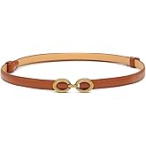 LIMHOO Women's Skinny Leather Belt Adjustable Thin Waist Belt with Gold Buckle for Dresses Jeans Pants