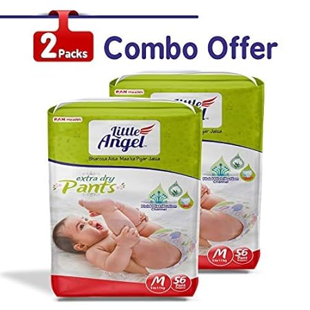 Little Angel Baby Diaper Pants, Medium (2 X Pack of 56)