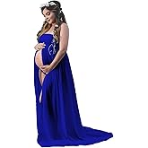 YnimioAOX Women's Off Shoulder Strapless Tube Maternity Dress for Photography Split Front Chiffon Gown for Photoshoot