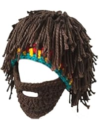 Lerben Men Women Knit Bearded Hats Handmade Wig Winter Warm Ski Mask Beanie Brown