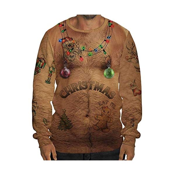Mens Funny Sweatshirt Christmas Sweater 3D Print Long Sleeve Crewneck Novelty Pullover Shirt