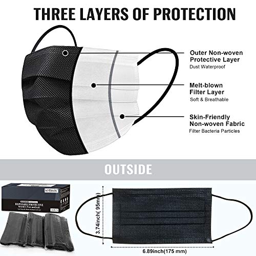 Black Face Mask for Adults Women Men, Black Face Mask Disposable, Breathable Disposable Mask with Adjustable Ear Loops (30PCS)