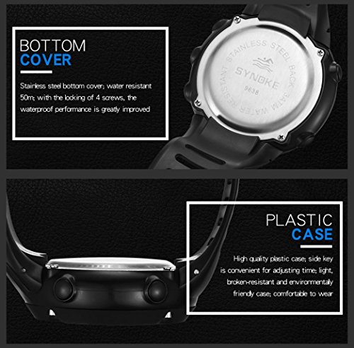 Men Digital Sport Watch, Voberry SYNOKE Multi-Function 50M Waterproof Sports Watch LED Digital Double Action Watch (Black)