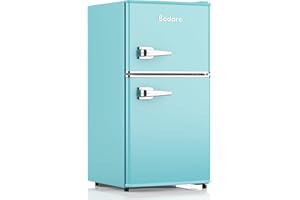 Bodare Retro Mini Fridge with Freezer: 3.2 Cu.Ft Mini Refrigerator with 2 Doors - Small Refrigerator Energy-Saving Compact Refrigerator - Small Fridge for Bedroom Dorm (Blue)