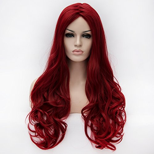 Aosler Movie Batman Poison Ivy Cosplay Wig Dark Red Long Curly Synthetic Hair Halloween Wigs