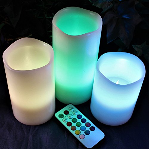 LED Multi Colored Flameless Candles Battery Operated, 3 Round Ivory Wax with MultiFunction