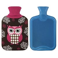 Athoinsu Premium Classical Rubber Hot Water Bottle 2 Liter with Cute Owl Knit Cover (Brown)