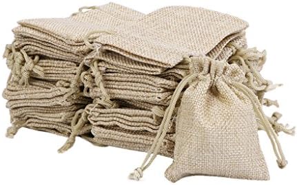 Haorw 50Pcs Vintage Natural Jute Hessian Drawstring Pouch Burlap Wedding Favor Gift Bag (Beige)