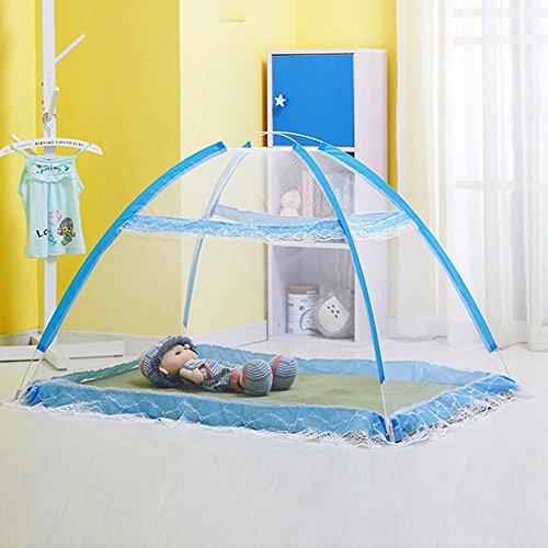 Sealive Foldable Baby Kids Infant Nursery Ger Tape Portable Bottomless Baby Bed Net with Stand Pack of 1,Blue - Thumbnail 2