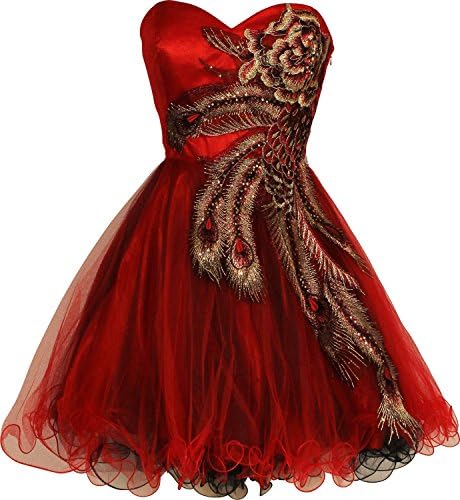 I Dream Dresses Women's Metallic Peacock Embroidered Holiday Party Homecoming Prom Dress US10 Red