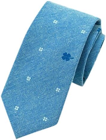 LaiGouMai Men's Fashion Causal Light Blue Floral Printed Linen Tie Necktie