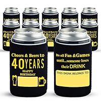 Yangmics Direct 40 Birthday Can Cooler Sleeves Pack of 12- Dirty 40 Birthday Party Supplies - Black and Gold Fortieth Birthday Cup Coolers