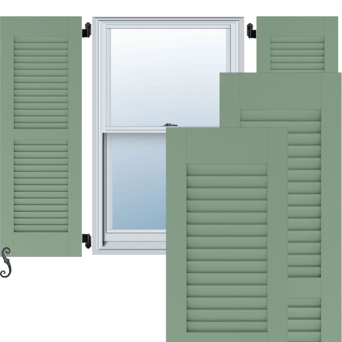 12″W x 66″H Americraft Two Equal Louver Exterior Real Wood Shutters (Per Pair), Track Green