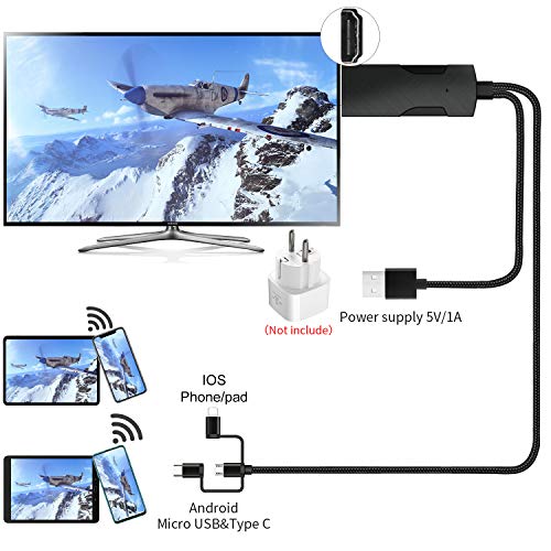 YEHUA 3 in 1 Mirascreen Wired Display Digital USB to HDMI Mirroring Screen 4K Cable with HDMI, Micro-USB, Type C Port Adapter for Android 4.4+ iOS 9.0+ Device Mobile Digital AV Adapter - Thumbnail 2