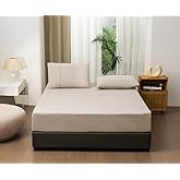 TUMEI Linen Fitted Sheet King(1 Piece) - Deep Pocket Mattress Cover Natural Flax Cotton Blended Basic Style Solid Color Soft Breathable Farmhouse Bedding - Linen, King Size