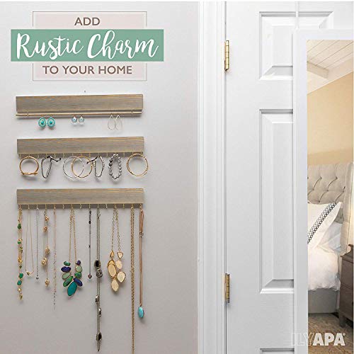 image for Ilyapa Wall Mounted Jewelry Organizer, Rustic Gray Wood - Earring, Bra