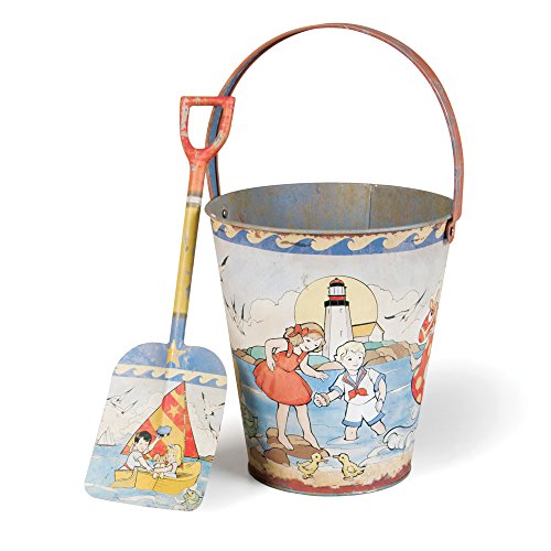 Vintage Sand Pail and Shovel Set - Vintage Beach Toys Lighthouse & Children Artwork - Retro Childrens Toys & Decor - Thumbnail 3