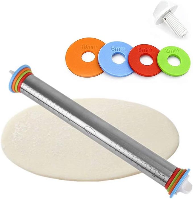 Adjustable Rolling Pin with Thickness Rings NonStick Removable Rings