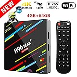 Androiod 8.1 TV Box, h96 max+ 4GB RAM 64GB ROM RK3328 Quad Core 64 Bits Processor Support 3D/4K/2.4G/5G Dual Wifi/100M LAN/H265 | Streaming Media Player
