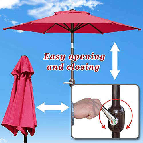 Strong Camel 6.5FT Outdoor Patio Umbrella Table Sunshade Market Umbrella with Crank (Burgundy)
