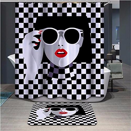 Girly Red Lip Chic Lady Stylish Pop Art Polyester Fabric Bathroom Decor Shower Curtain with Hooks, 72x72, Chic Lady Sunglasses
