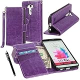 LG G3 Case, LG G3 Flip Case - E LV LG G3 Deluxe PU Leather Folio Wallet Full Body Protection Case Cover for LG G3 with 1 Stylus - Purple