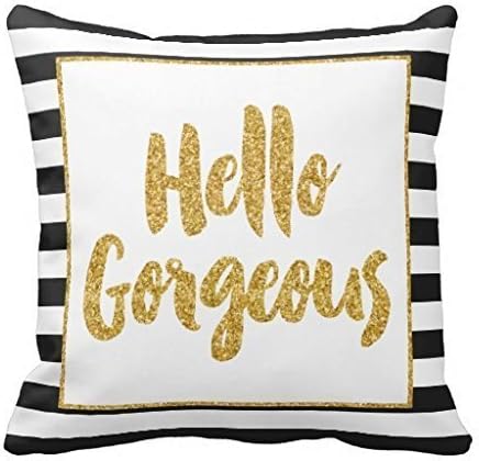Hello Gorgeous Black and White Striped Pillow Case 16 x 16 Inches(Pattern: Print)