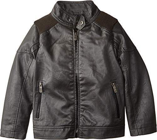 Urban Republic Kids Mens Harry Faux Leather Biker Jacket Ribbed Shoulder (Little Kids/Big Kids)