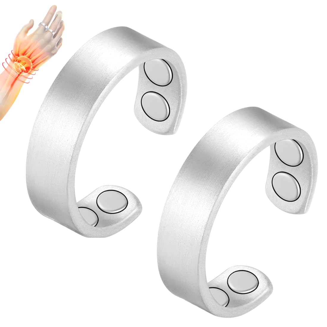 Vicmag 2 PCS Magnetic Copper Rings for Women with Ultra Strength Magnetic 99.99% Solid Pure Copper Adjustable with Gift Box (Frosted Silver)